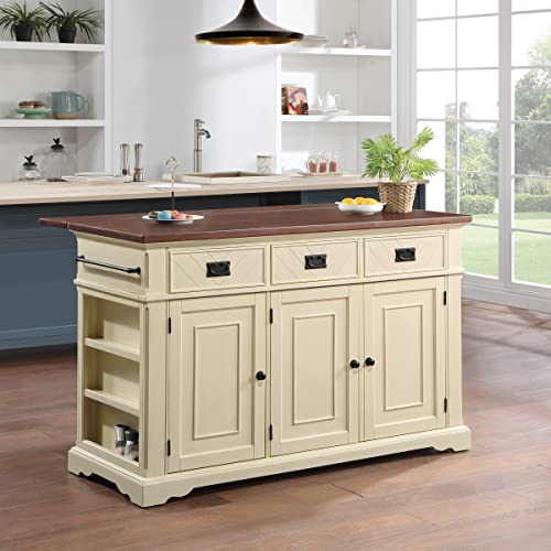 Palisade White Kitchen Island with Drawers and Cabinets