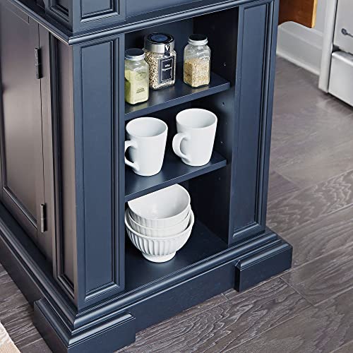 homestyles Americana Kitchen Island with Wood Top and Drop Leaf Breakfast Bar, Storage with Drawers and Adjustable Shelves, 50 Inch Width, Black and Oak