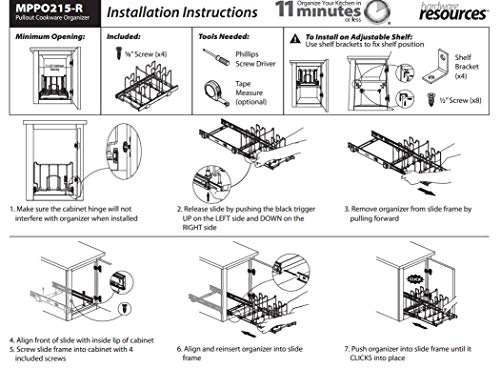 Hardware Resources Pots and Pan Orgainzer for 15" Base Cabinet MPPO215-R by Cabinet Organizers