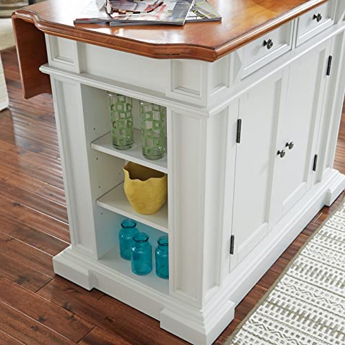Homestyles Americana Kitchen Island with Wood Top and Drop Leaf Breakfast Bar, Storage with Drawers and Adjustable Shelves, 50 Inch Width, 49.75 inches, Off White