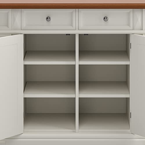 Homestyles Americana Kitchen Island with Wood Top and Drop Leaf Breakfast Bar, Storage with Drawers and Adjustable Shelves, 50 Inch Width, 49.75 inches, Off White
