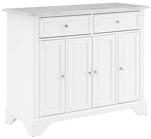 Crosley Furniture Avery Kitchen Island with Faux Marble Top, Distressed White