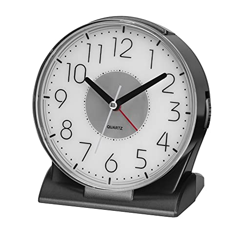 EASIBEST Silent No Ticking Analog Alarm Clock,Readable for Seniors Vision Impaired,Easy to Set,On/Off Switch on Side,Big Snooze Bar,Crescendo Alarm,Gentle Wake,Led Light,AA Battery Operated,Black