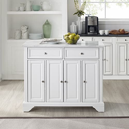 Crosley Furniture Avery Kitchen Island with Faux Marble Top, Distressed White