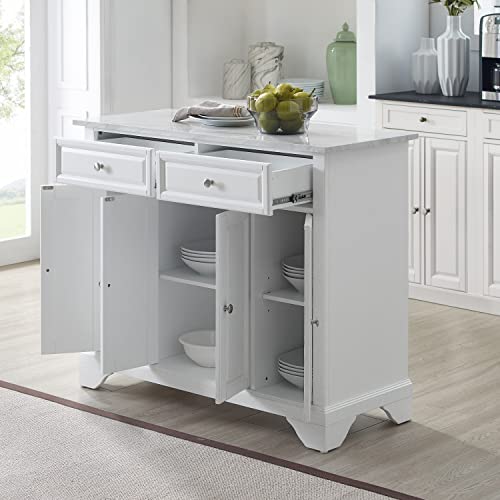 Crosley Furniture Avery Kitchen Island with Faux Marble Top, Distressed White