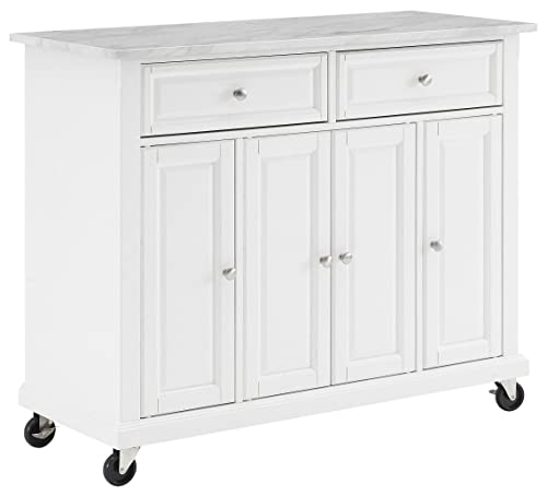 Crosley Furniture Avery Kitchen Island with Faux Marble Top, Distressed White