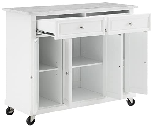 Crosley Furniture Avery Kitchen Island with Faux Marble Top, Distressed White