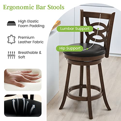 ERGOMASTER Dark Brown 2PCS Swivel Counter Height Barstool 29 Inch Seat Height Bar Chair Bar Stool （Set of 2）