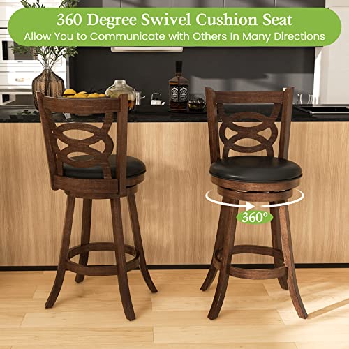 ERGOMASTER Dark Brown 2PCS Swivel Counter Height Barstool 29 Inch Seat Height Bar Chair Bar Stool （Set of 2）