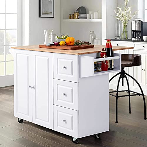 PHI VILLA Kitchen Island Cart on Wheels - Portable Kitchen Island with Drop Leaf, Rolling Kitchen Island with Storage