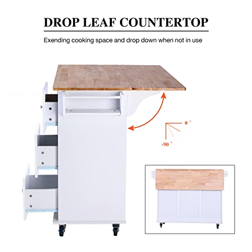 PHI VILLA Kitchen Island Cart on Wheels - Portable Kitchen Island with Drop Leaf, Rolling Kitchen Island with Storage