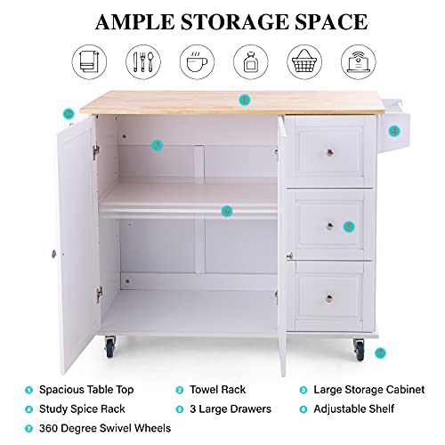 PHI VILLA Kitchen Island Cart on Wheels - Portable Kitchen Island with Drop Leaf, Rolling Kitchen Island with Storage