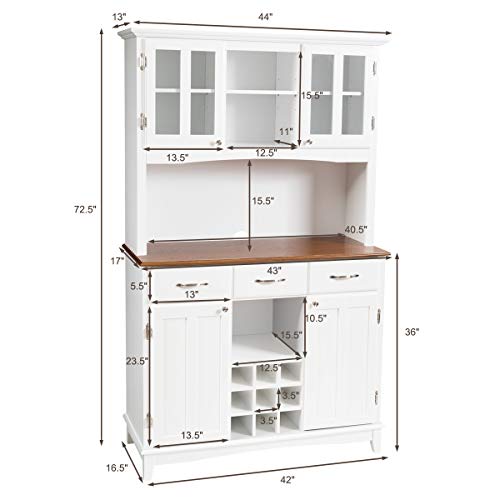 Giantex Buffet Hutch Cabinet, Kitchen Hutch Sideboard, Buffet Cabinet on Storage Island, Wood Kitchenware Server with 3 Large Drawers and 9 Wine Bottle Modulars (White)