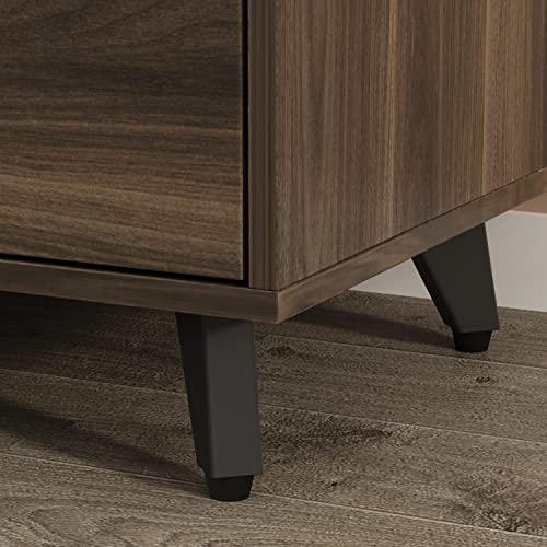 ECACAD Freestanding Kitchen Pantry Storage Cabinet with Glass Doors, Shelves & Drawers, Modern Sideboard Buffet Cabinet, Wood Kitchen Cupboard with Hutch and Hooks, Dark Brown