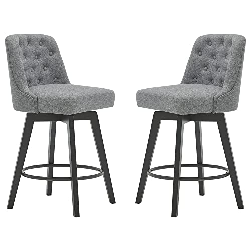 MINCETA Counter Stool,26" 360 Free Swivel Upholstered Bar Stool with Back-Set of 2-Performance Fabric in Gray
