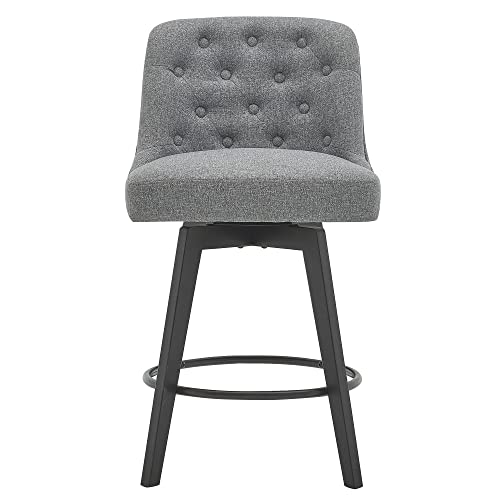 MINCETA Counter Stool,26" 360 Free Swivel Upholstered Bar Stool with Back-Set of 2-Performance Fabric in Gray