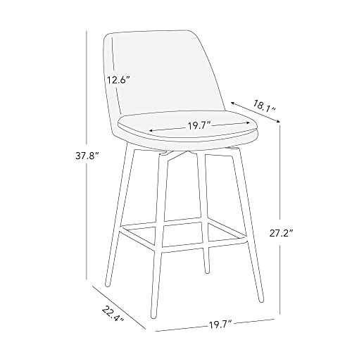 CHITA Counter Height Swivel Barstools, Upholstered Faux Leather Bar Stools Set of 2, Metal Base, 27.2" Seat Height, Saddle Brown