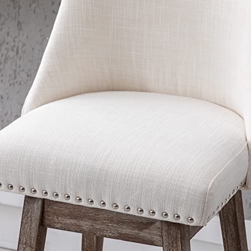 DM Furniture 27.5 inch Counter Height Bar Stools Set of 4 Linen Fabric 360°Swivel Barstools with Back and Wood Legs Upholstered Stool Chairs for Home/Kitchen Island/Breakfast Bar/Restaurant, Cream