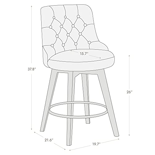 Watson & Whitely Modern Swivel Bar Stools, Performance Fabric Upholstered Counter Height Bar Stool with Back, Solid Wood Legs, 26" H Seat, Set of 2, Tan