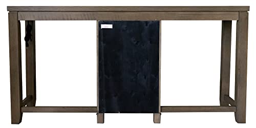 Sunset Trading Saunders 3PC Sofa Console Bar Table & Stool Charging Station | Storage Drawers Glass Wine Rack USB Power Strip | Padded Counter Height Chairs Pub Dining Set, Desert Brown