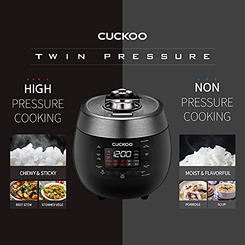 CUCKOO CRP-RT0609FB | 6-Cup (Uncooked) Twin Pressure Rice Cooker & Warmer | 12 Menu Options: High/Non-Pressure Steam & More, Made in Korea | Black