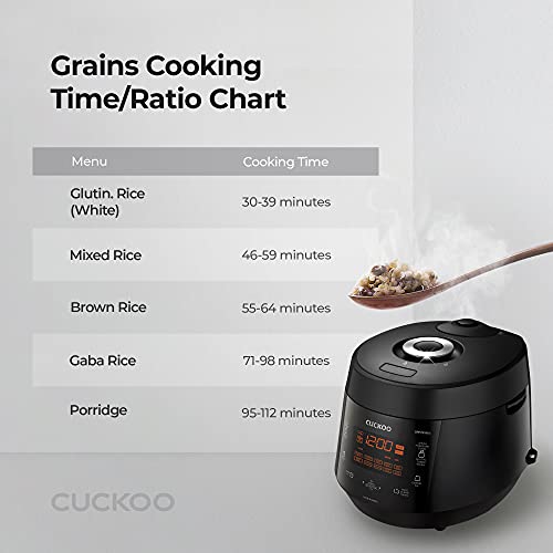 CUCKOO CRP-PK1001S | 10-Cup (Uncooked) Pressure Rice Cooker | 12 Menu Options: Quinoa, Scorched Rice, GABA/Brown Rice, Multi-Grain & More, Made in Korea | Black