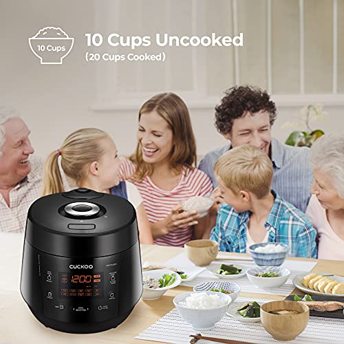 CUCKOO CRP-PK1001S | 10-Cup (Uncooked) Pressure Rice Cooker | 12 Menu Options: Quinoa, Scorched Rice, GABA/Brown Rice, Multi-Grain & More, Made in Korea | Black