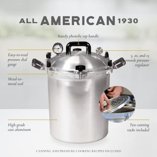 All American 1930-30qt Pressure Cooker/Canner (The 930) - Exclusive Metal-to-Metal Sealing System - Easy to Open & Close - Suitable for Gas or Electric Stoves - Made in the USA