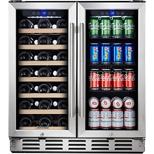 Kalamera Wine Fridge, 30 inch Built in Wine and Beverage Refrigerator, Dual Zone w/ 33 Bottles and 96 Cans Capacity, Digital Touch Control