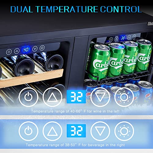 Kalamera Wine Fridge, 30 inch Built in Wine and Beverage Refrigerator, Dual Zone w/ 33 Bottles and 96 Cans Capacity, Digital Touch Control