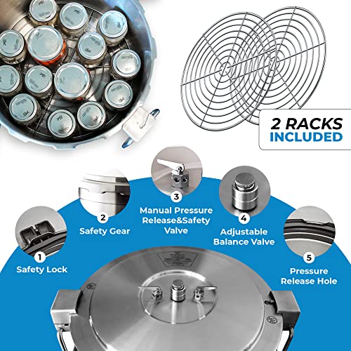 Buffalo 37 Quart Stainless Steel Pressure Cooker Extra Large Canning Pot with Rack and Lid for Home, Commercial Use - Easy to Clean Stove Top Pressure Canner, Can Cooker - SG Certificate QCP435