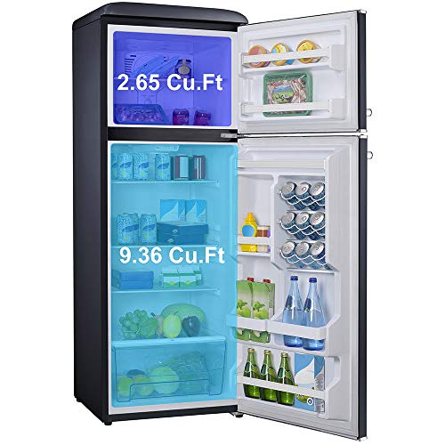 Galanz GLR12TBKEFR Refrigerator, Dual Door Fridge, Adjustable Electrical Thermostat Control with Top Mount Freezer Compartment, Retro Black, 12.0 Cu Ft