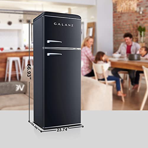 Galanz GLR12TBKEFR Refrigerator, Dual Door Fridge, Adjustable Electrical Thermostat Control with Top Mount Freezer Compartment, Retro Black, 12.0 Cu Ft