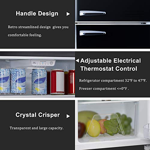 Galanz GLR12TBKEFR Refrigerator, Dual Door Fridge, Adjustable Electrical Thermostat Control with Top Mount Freezer Compartment, Retro Black, 12.0 Cu Ft