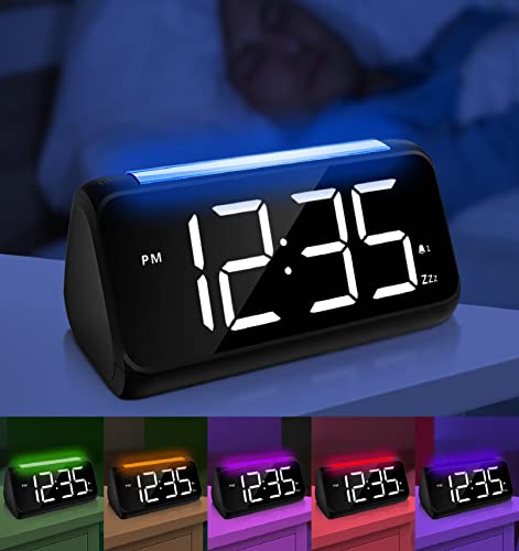 Netzu Digital Alarm Clock for Bedrooms, Bedside Alarm Clocks with 8 Color Night Light, Large LED Display, Dual Alarm, Dimmer, USB Charger Port, Clock for Kids,Teens, Seniors (Upgrade) (Black)