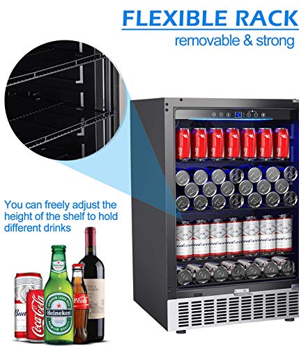 AAOBOSI 24 Inch Beverage Cooler, 164 Cans Freestanding and Built-in Beverage Refrigerator with Advanced Cooling System, Adjustable Shelf, Energy Saving, Ideal for Soda, Water, Beer, Wine
