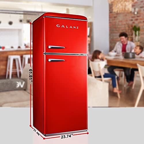 Galanz GLR10TRDEFR True Top Freezer Retro Refrigerator Frost Free, Dual Door Fridge, Adjustable Electrical Thermostat Control, Red, 10 cu ft