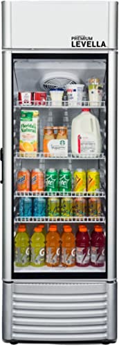 PremiumLevella PRF90DX Single Glass Door Merchandiser Refrigerator -Beverage Display Cooler-9.0 cu ft-Silver