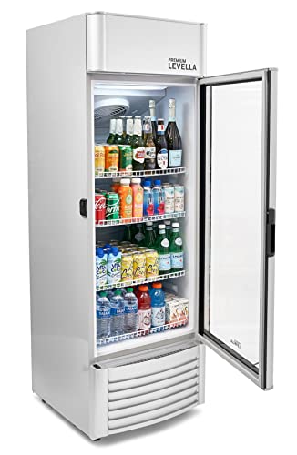 PremiumLevella PRF90DX Single Glass Door Merchandiser Refrigerator -Beverage Display Cooler-9.0 cu ft-Silver