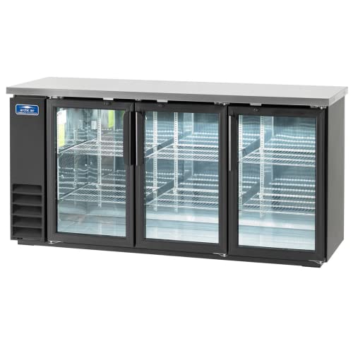 Arctic Air ABB72G 73-Inch Glass 3-Door Commercial Back Bar Refrigerator, 20.7 Cubic Feet and 84 6-Packs Capacity, 115v