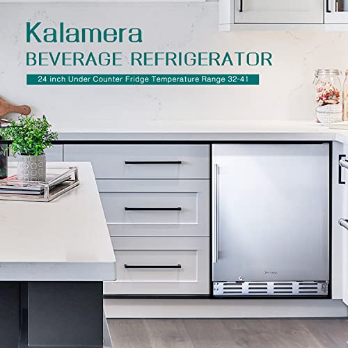 Kalamera Beverage Refrigerator, 24 inch Under Counter Beer Fridge for 154 Cans w/ 32-41℉ Temperature Range, Drink Fridge with Stainless Steel Door