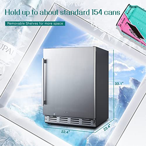 Kalamera Beverage Refrigerator, 24 inch Under Counter Beer Fridge for 154 Cans w/ 32-41℉ Temperature Range, Drink Fridge with Stainless Steel Door