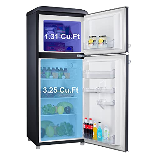 Galanz GLR46TBKER Retro Compact Refrigerator Mini Fridge with Dual Door, Adjustable Mechanical Thermostat with True Freezer, 4.6 Cu Ft, Black