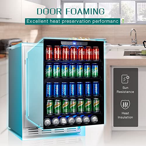 Kalamera Beverage Refrigerator, 24 inch Under Counter Beer Fridge for 154 Cans w/ 32-41℉ Temperature Range, Drink Fridge with Stainless Steel Door
