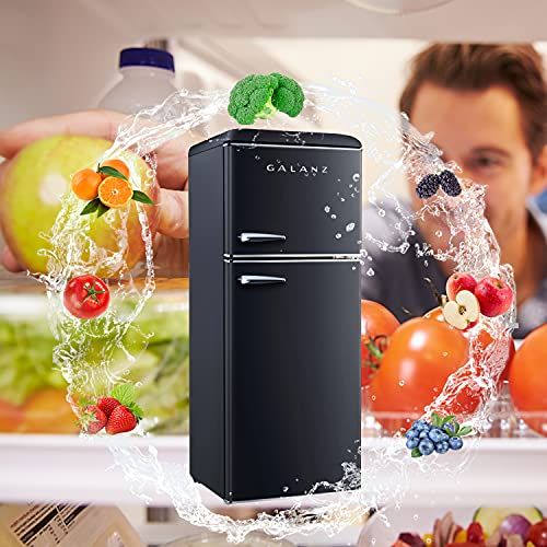 Galanz GLR46TBKER Retro Compact Refrigerator Mini Fridge with Dual Door, Adjustable Mechanical Thermostat with True Freezer, 4.6 Cu Ft, Black
