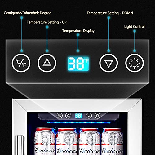 Kalamera 15” Beverage Cooler and Refrigerator Under Counter Built-in or Freestanding - 96 Cans Capacity Mini Fridge- for Soda, Water, Beer or Wine - For Kitchen or Bar with Blue Interior Light