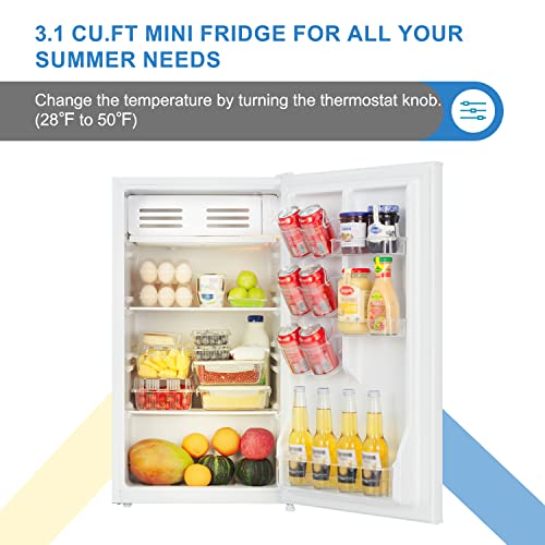 Frestec 3.1 CU' Mini Refregiator, Compact Refrigerator, Small Refrigerator with Freezer, White (FR 310 WH)