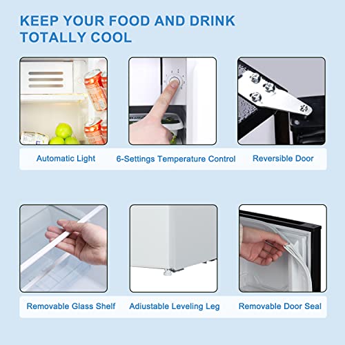 Frestec 3.1 CU' Mini Refregiator, Compact Refrigerator, Small Refrigerator with Freezer, White (FR 310 WH)