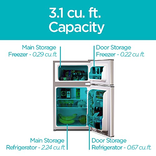 BLACK+DECKER BCRDK32V 2 Door Separate True Freezer (VCM) Mini Fridge, 3.1 cu.ft