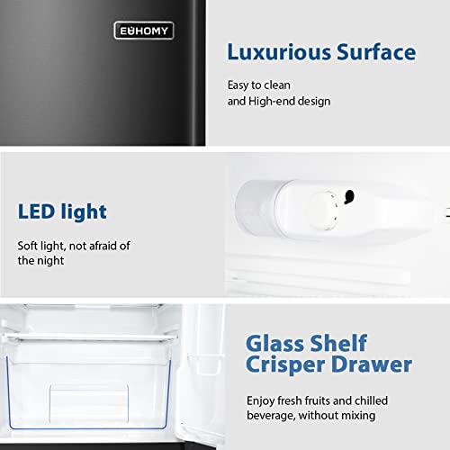 Euhomy Mini Fridge with Freezer, 3.2 Cu.Ft Mini refrigerator with freezer, Dorm fridge with freezer 2 door For Bedroom/Dorm/Apartment/Office - Food Storage or Cooling Drinks(Black).